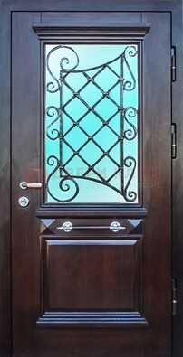 Коттеджная металлическая дверь со стеклом и ковкой ДСК-57 в Иваново