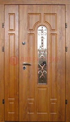 Стальная дверь со стеклом и цветной ковкой ДСК-78 для панельного дома в Иваново