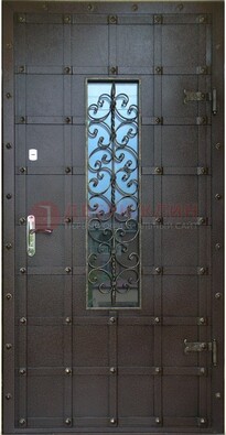 Стальная дверь со стеклом и ковкой ДСК-84 с утеплением в Иваново
