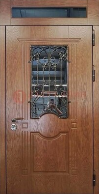 Металлическая входная дверь со стеклом и ковкой для дома ДСК-96 в Иваново