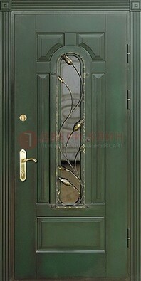 Железная дверь со стеклом и ковкой ДСК-9 для офиса в Иваново