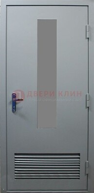 Серая металлическая техническая дверь с декоративной вставкой ДТ-14 в Иваново