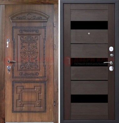 Стальная коричневая филенчатая дверь с виноритом и светлой МДФ ДВТ-122 в Иваново