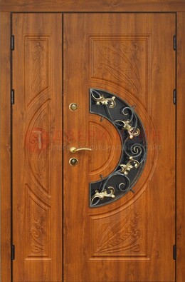 Входная дверь цвета золотой дуб с виноритом и ковкой ДВТ-176 в Иваново