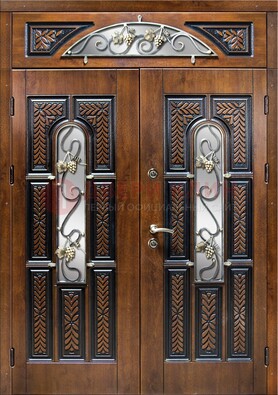 Входная двухстворчатая дверь с виноритом и ковкой ДВТ-183 в Иваново