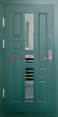 Зеленая железная  дверь с виноритом и зеркалом ДВТ-205 в Иваново