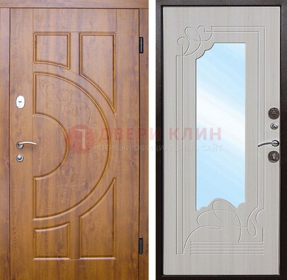 Коричневая металлическая дверь c МДФ с узором и зеркалом ДЗ-105 в Красноармейске