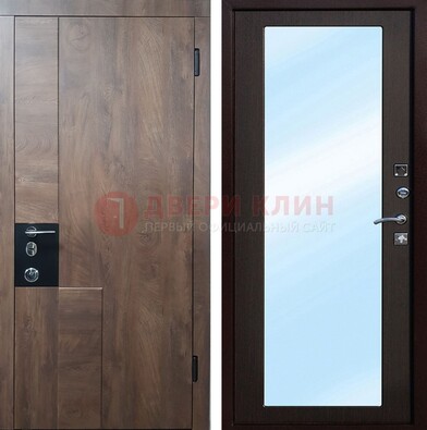 Коричневая металлическая дверь c МДФ с зеркалом ДЗ-106 в Химках