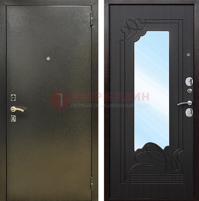 Железная темная дверь c порошковым напылением и МДФ с узором и зеркалом ДЗ-111 в Иваново