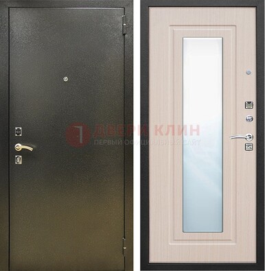 Входная темная дверь c порошковым покрытием и МДФ Белый дуб и зеркалом ДЗ-112 в Иваново
