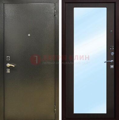 Входная темно-серая дверь c порошковым покрытием и МДФ с зеркалом ДЗ-114 в Иваново
