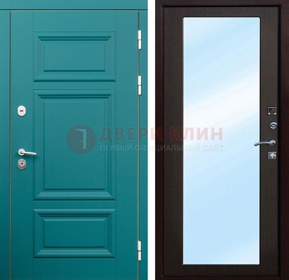 Зеленая входная дверь терморазрыв c виноритом и МДФ с зеркалом ДЗ-122 в Иваново