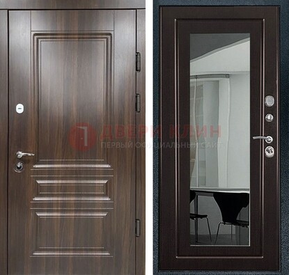 Железная коричневая дверь с МДФ Венге c зеркалом ДЗ-124 в Иваново