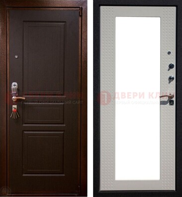 Коричневая железная дверь с панелями МДФ и зеркалом ДЗ-133 в Иваново