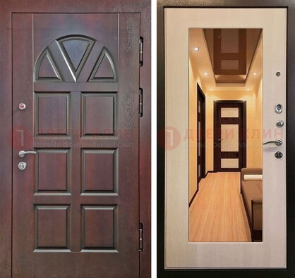 Темная железная дверь с МДФ и зеркалом в квартиру ДЗ-135 в Иваново