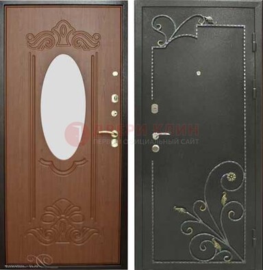 Черная входная дверь с зеркалом и ковкой ДЗ-16 в Иваново