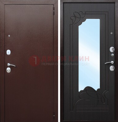 Коричневая стальная дверь с зеркалом ДЗ-18 в Иваново