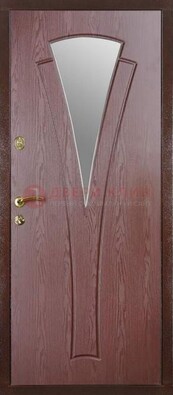 Бордовая металлическая дверь с зеркалом МДФ внутри ДЗ-1 в Иваново