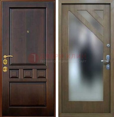 Темная входная дверь с зеркалом МДФ внутри ДЗ-25 в Иваново
