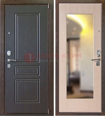 Коричневая стальная дверь с зеркалом МДФ внутри ДЗ-27 в Иваново