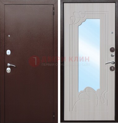 Коричневая металлическая дверь с зеркалом МДФ внутри ДЗ-33 в Иваново