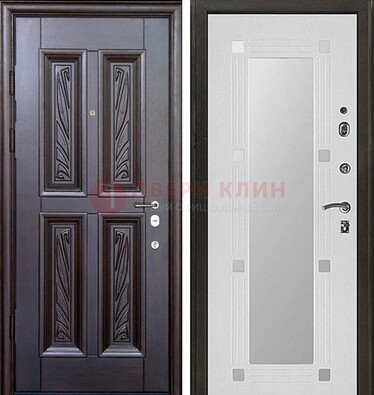 Коричневая стальная дверь с зеркалом МДФ внутри ДЗ-44 в Иваново