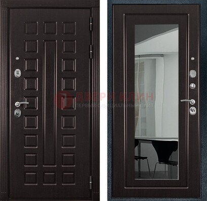 Темная металлическая дверь с зеркалом МДФ внутри ДЗ-4 в Иваново