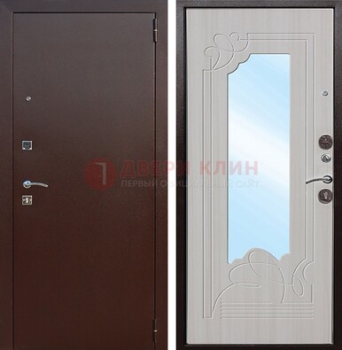 Стальная дверь с порошковым покрытием с резной МДФ и зеркалом ДЗ-66 в Уфе