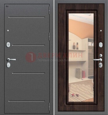 Серая стальная дверь с зеркалом винорит внутри ДЗ-6 в Иваново