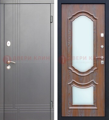 Белая уличная дверь со светлой МДФ и зеркалом ДЗ-77 в Иваново