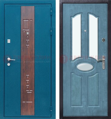 Голубая металлическая дверь МДФ с тремя зеркальными вставками ДЗ-78 в Иваново
