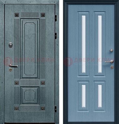 Голубая филенчатая дверь с МДФ и зеркальными вставками внутри ДЗ-80 в Иваново