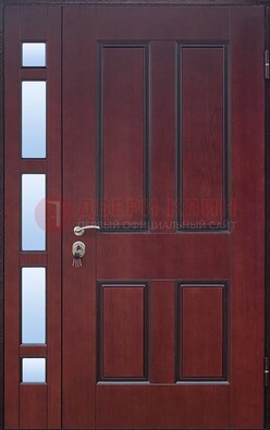 Красная входная полуторная дверь со стеклом ПЛ-10 в Иваново