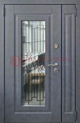 Серая стальная дверь Винорит со стеклом и ковкой ПЛ-29 в Иваново