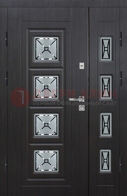 Чёрная двухстворчатая железная дверь с МДФ и витражом ВЖ-35 в Иваново